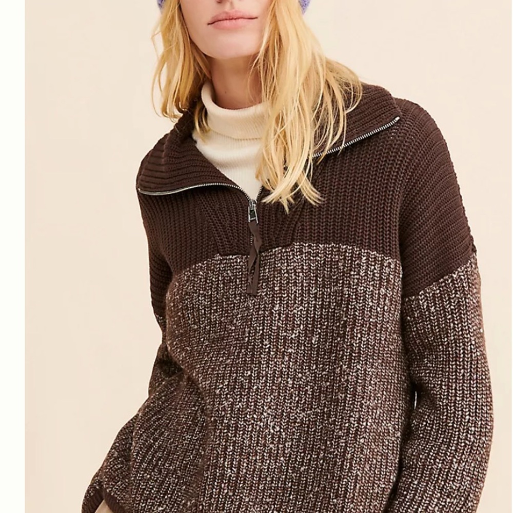Varley Willard Chocolate Brown 1/4 Zip Women's Sweater Size XS 44” - Picture 3 of 9